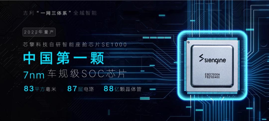 吉利将于2022年量产智能座舱芯片 中国第一颗7纳米制程的车规级SOC芯片